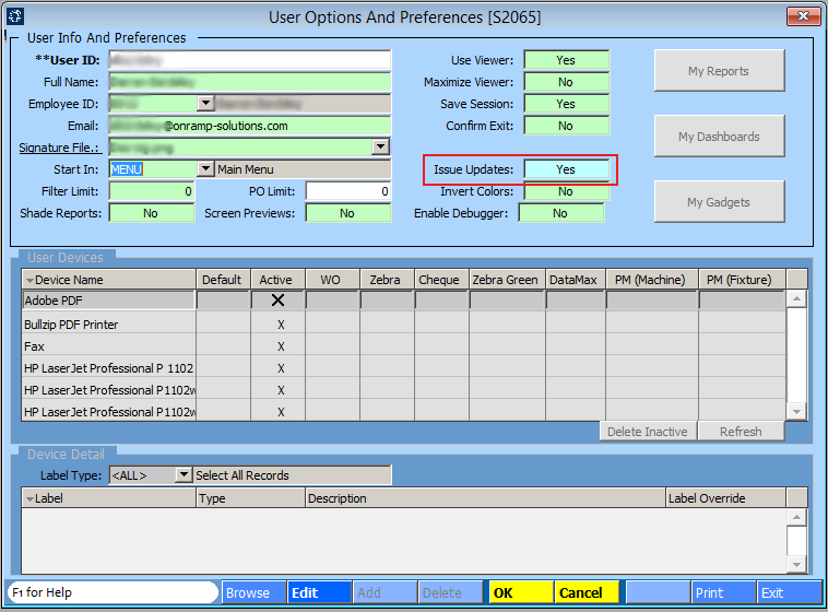 User Options and Preferences