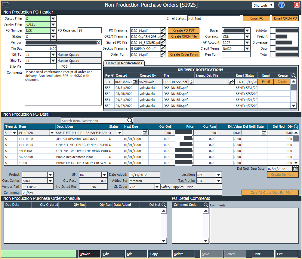 Non-Production Purchase Orders