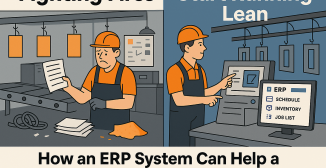 Company on the left is unorganized, struggling to meet deadlines and running out of materials. Company on the right is using a purpose-built ERP that allows them to stay ahead of projects. Meeting demands, and running lean.